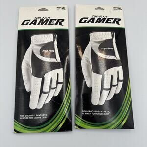 Lot Of 2 TOP FLITE GAMER MENS GOLF GLOVE M/L WHITE & BLACK 1 Left & 1 Cadet Left